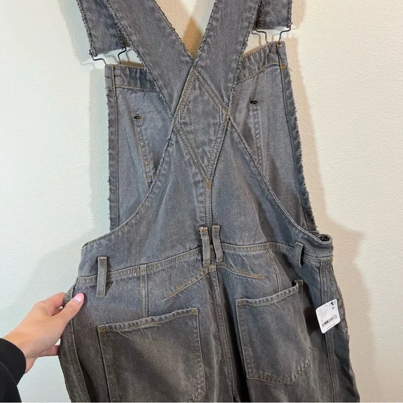 NWT Free People Gray Wide-Leg Denim Overalls - Picture 9 of 13